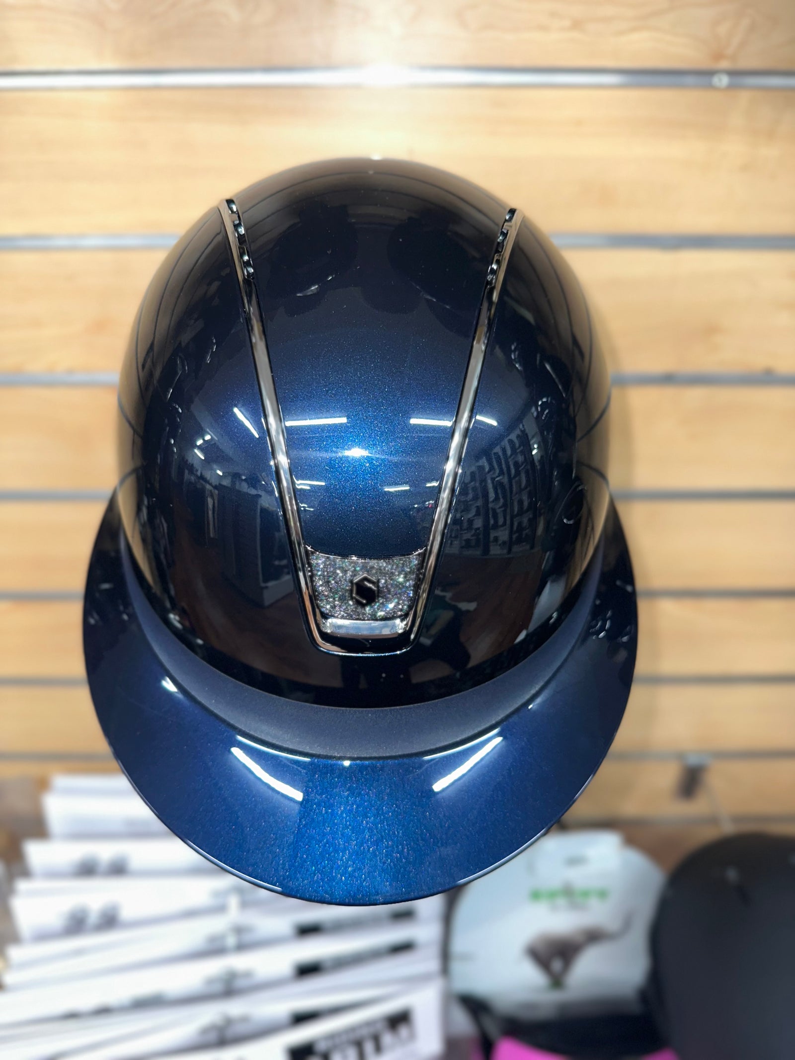 Samshield Miss Shield 2.0 Glossy Blue w Shell & Top w Leather Band Chrome Trim & Paradise Shine Ultra Fine Rock Blazon