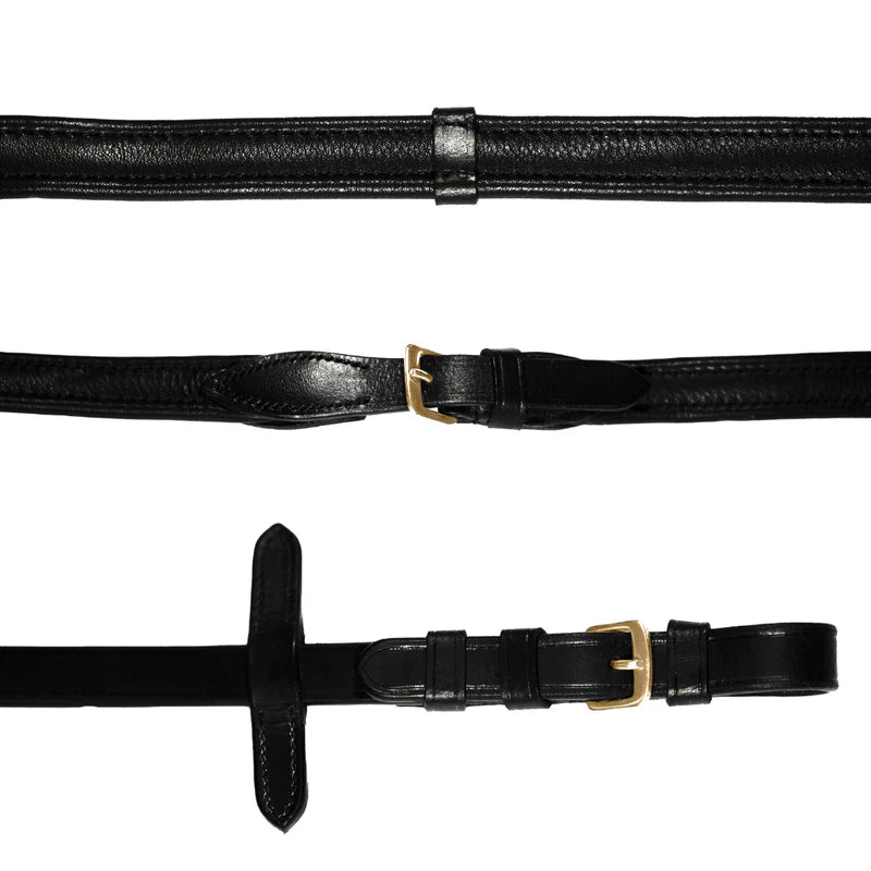 Padded Nappa Leather Reins with Gold Fittings (Flat)