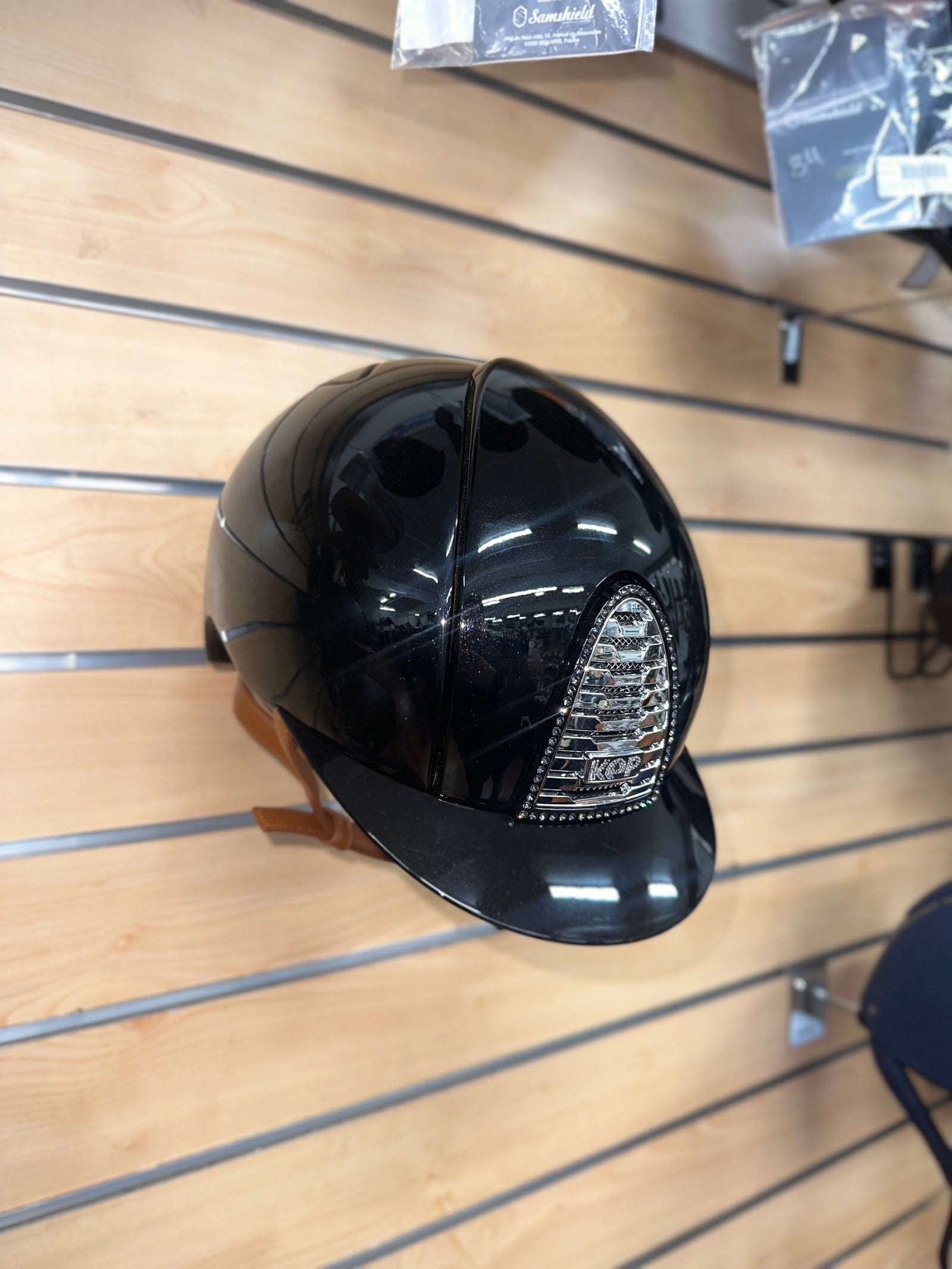 Kep Cromo 2.0 Polish Black with Leather Beige Chin Strap & Silver Night Crystal Frame