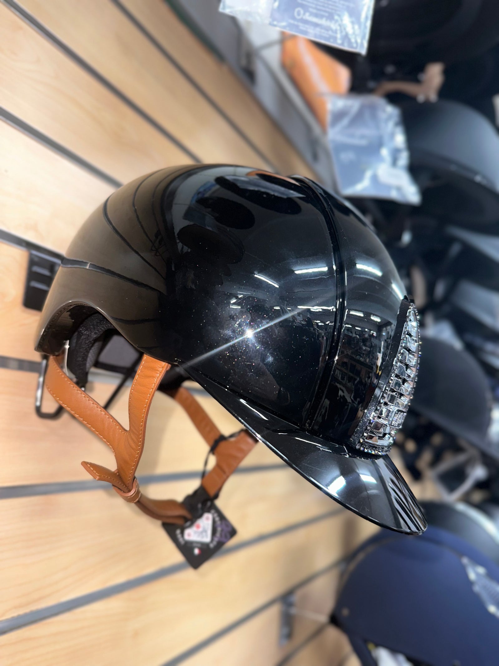 Kep Cromo 2.0 Polish Black with Leather Beige Chin Strap & Silver Night Crystal Frame