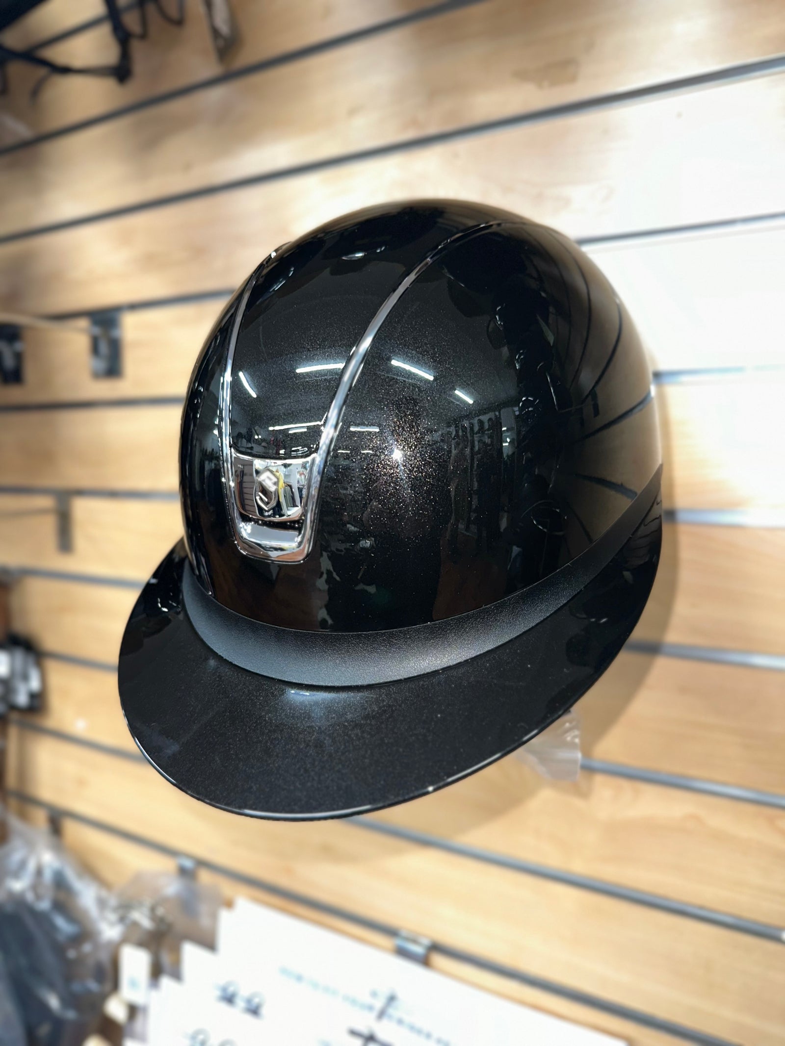 Samshield Miss Shield 2.0 Glossy Blk Shell & Top w Leather Band & Chrome Trim & Blazon