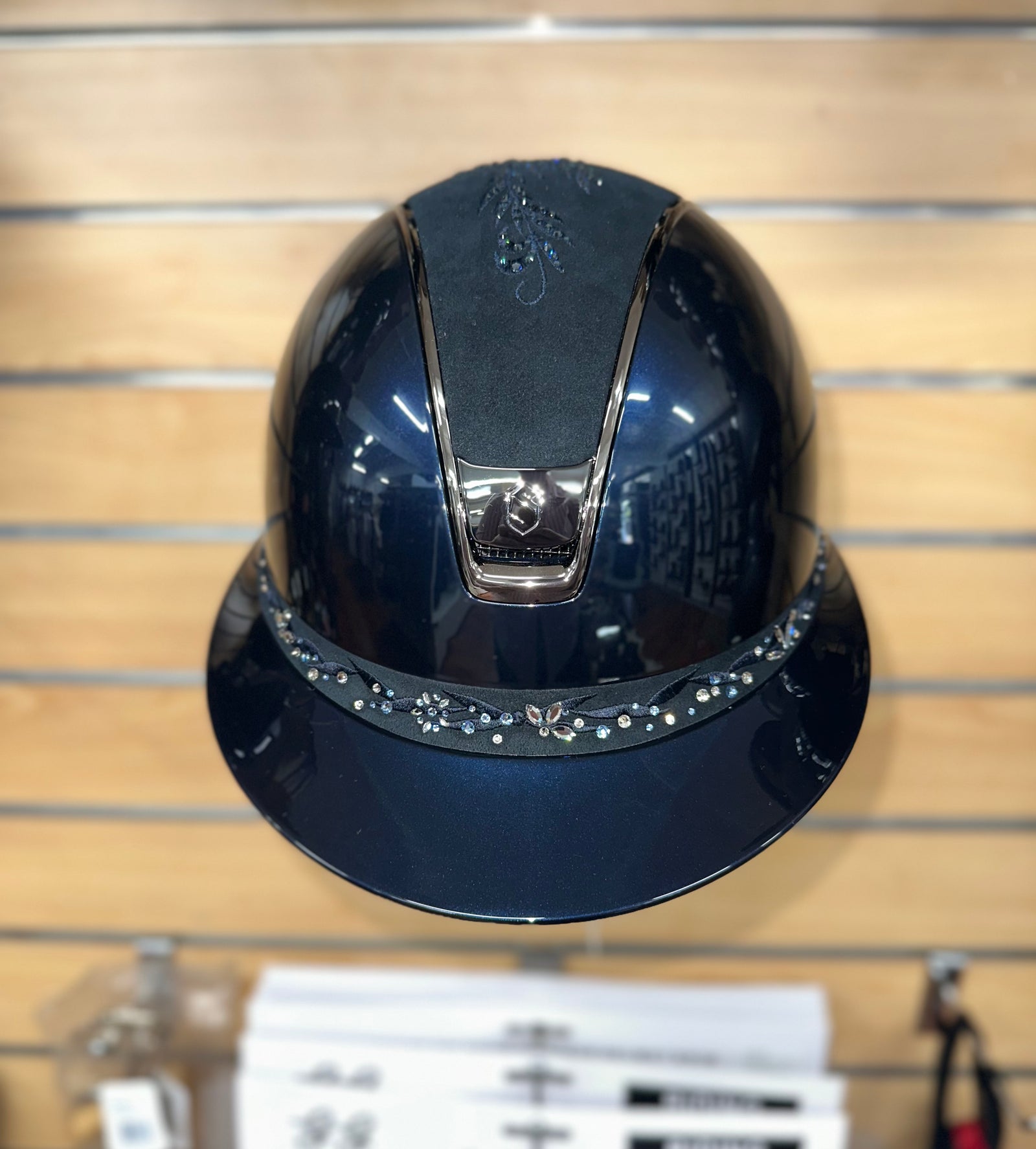 Samshield 2.0 Miss Shield Glossy Blue w Blue Flower Swarovski Top Blk Chrome Trim and Blazon and Blue Flower Swarovski Jewellery Frontal Band