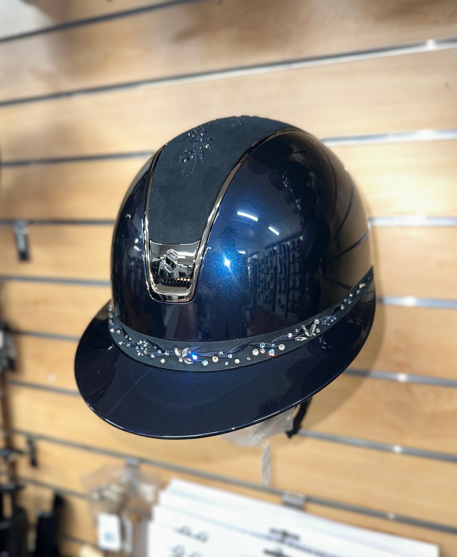 Samshield 2.0 Miss Shield Glossy Blue w Blue Flower Swarovski Top Blk Chrome Trim and Blazon and Blue Flower Swarovski Jewellery Frontal Band
