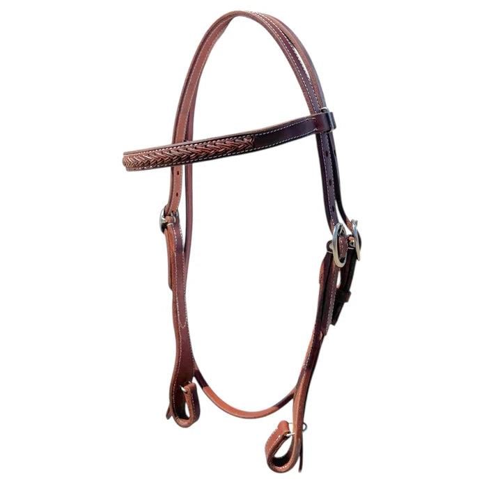 The "ASHLEIGH" USA Harness Leather - 2 Tone Herringbone plaited bridle with quick change ends