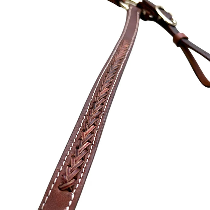 The "ASHLEIGH" USA Harness Leather - 2 Tone Herringbone plaited show & competition breastplate