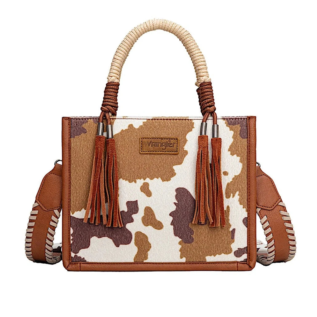 COW PRINT TASSEL CROSSBODY BAG