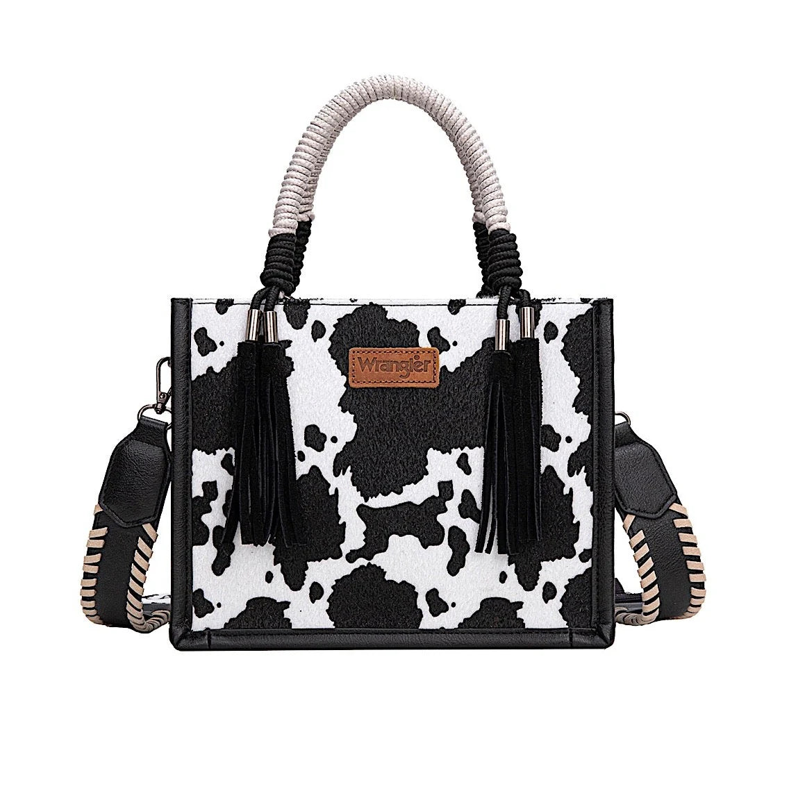 COW PRINT TASSEL CROSSBODY BAG