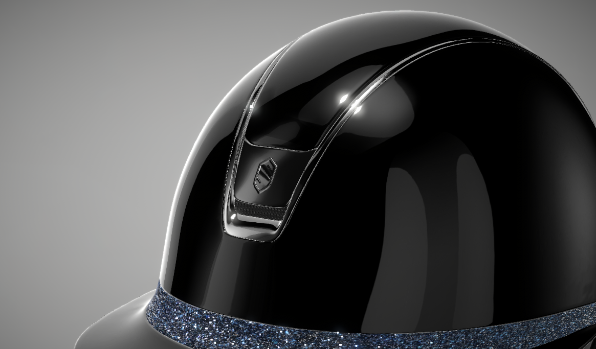 Samshield Miss Shield 2.0 Glossy Black Shell and Top with Cosmic Night Ultra Fine Rock Frontal Band and Blk Chrome Trim and Blazon