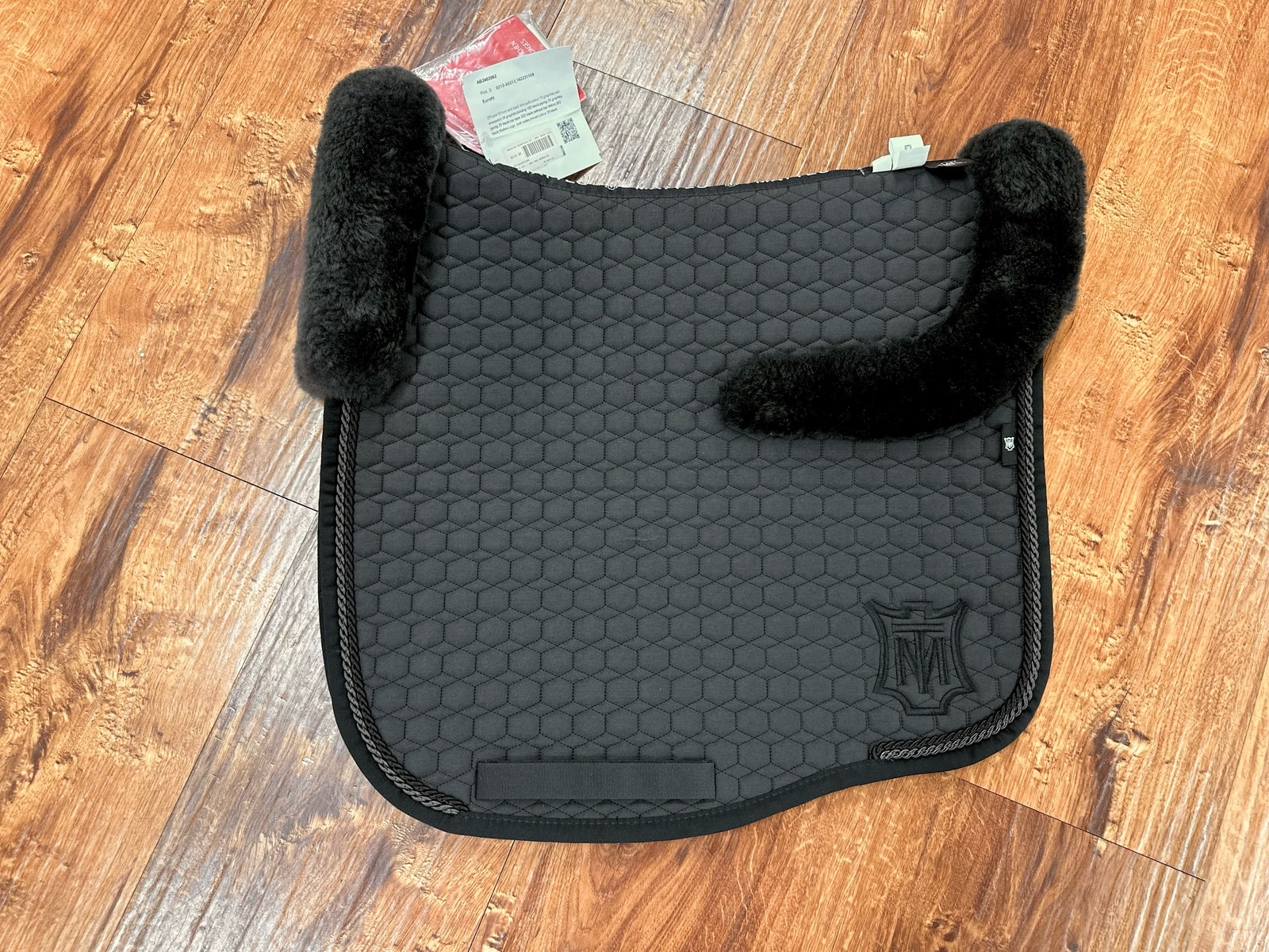 Mattes Graphite Euro Fit Dressage Pad with sheepskin & Black Pipping