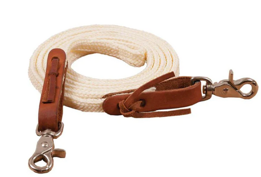 Ezy Ride Roping Rein - Flat Braided Poly with Leather Water Straps 1/2