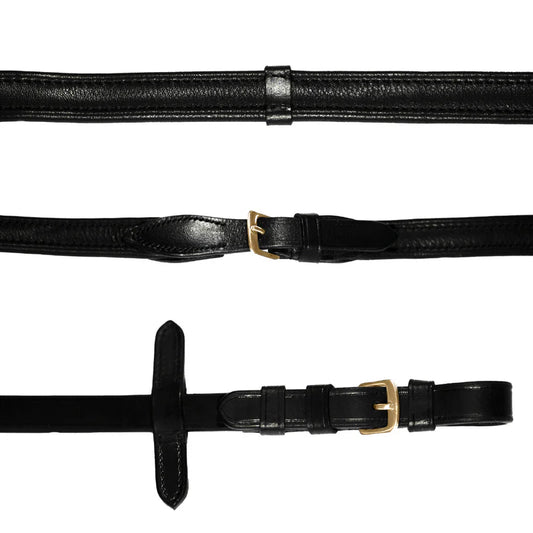 Padded Nappa Leather Reins with Gold Fittings (Flat)