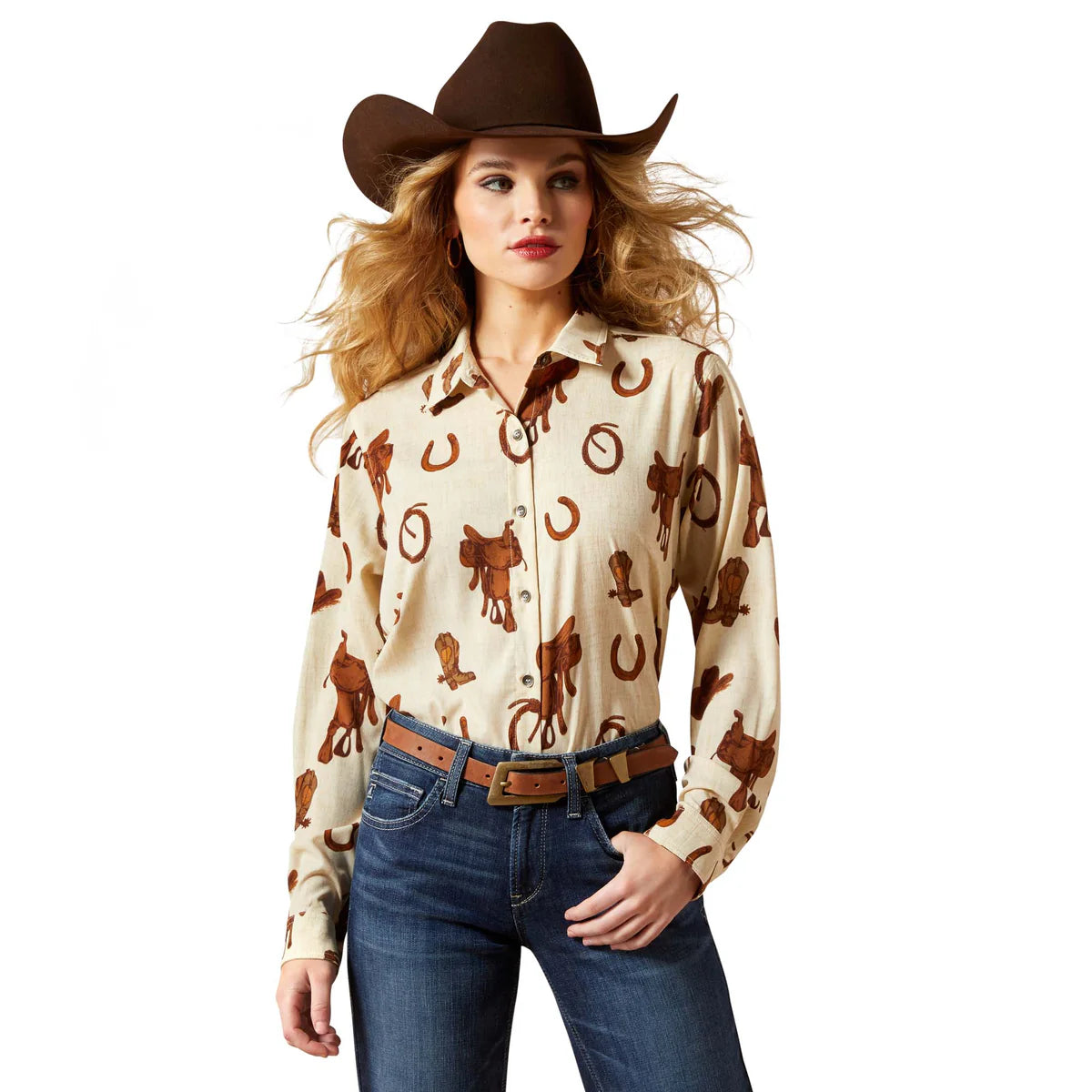 ARIAT WMS H/STYLE LS SHIRT RODEO SPUR PRINT