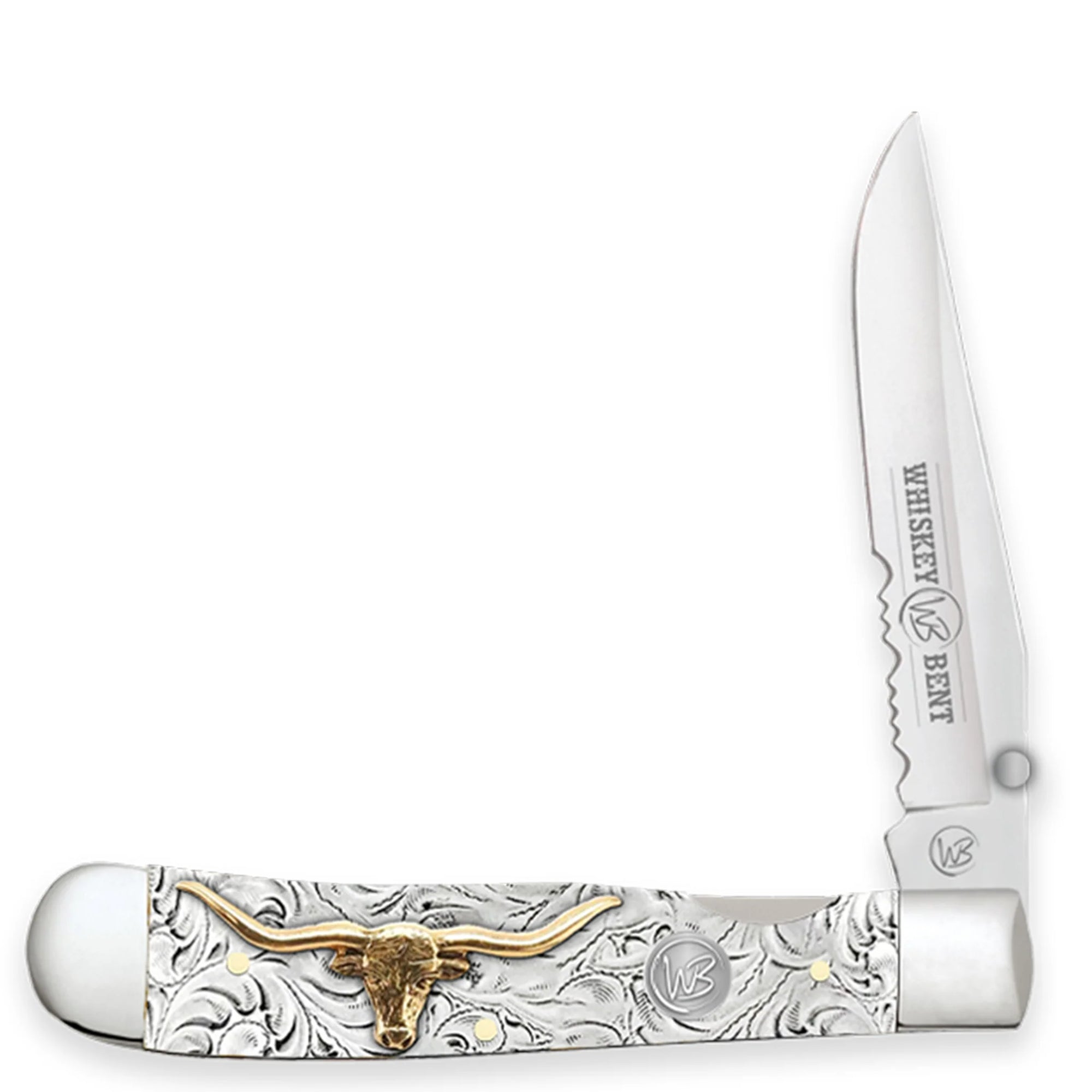 Whiskey Bent Trapper Pocket Knife Single Locking Blade with Clip 50/50 Serrated
