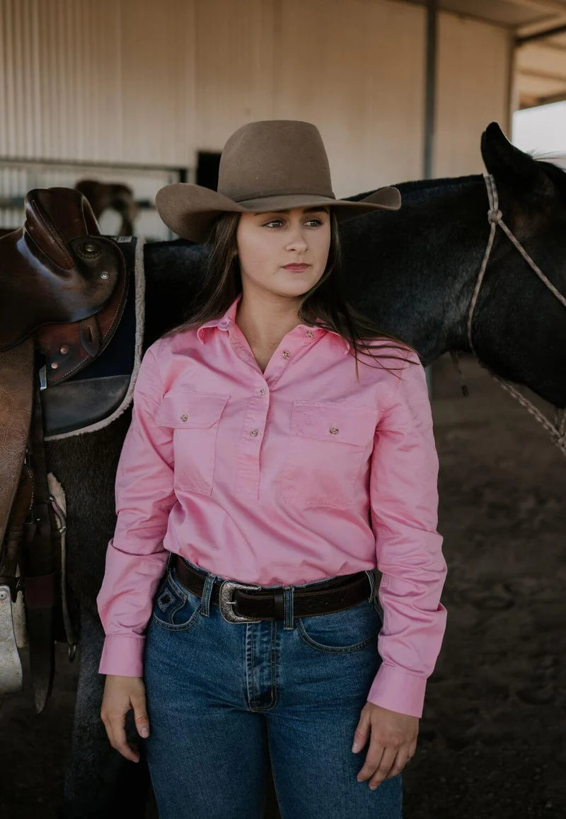 Pilbara Ladies Closed Front Long Sleeve Workshirt - Blush