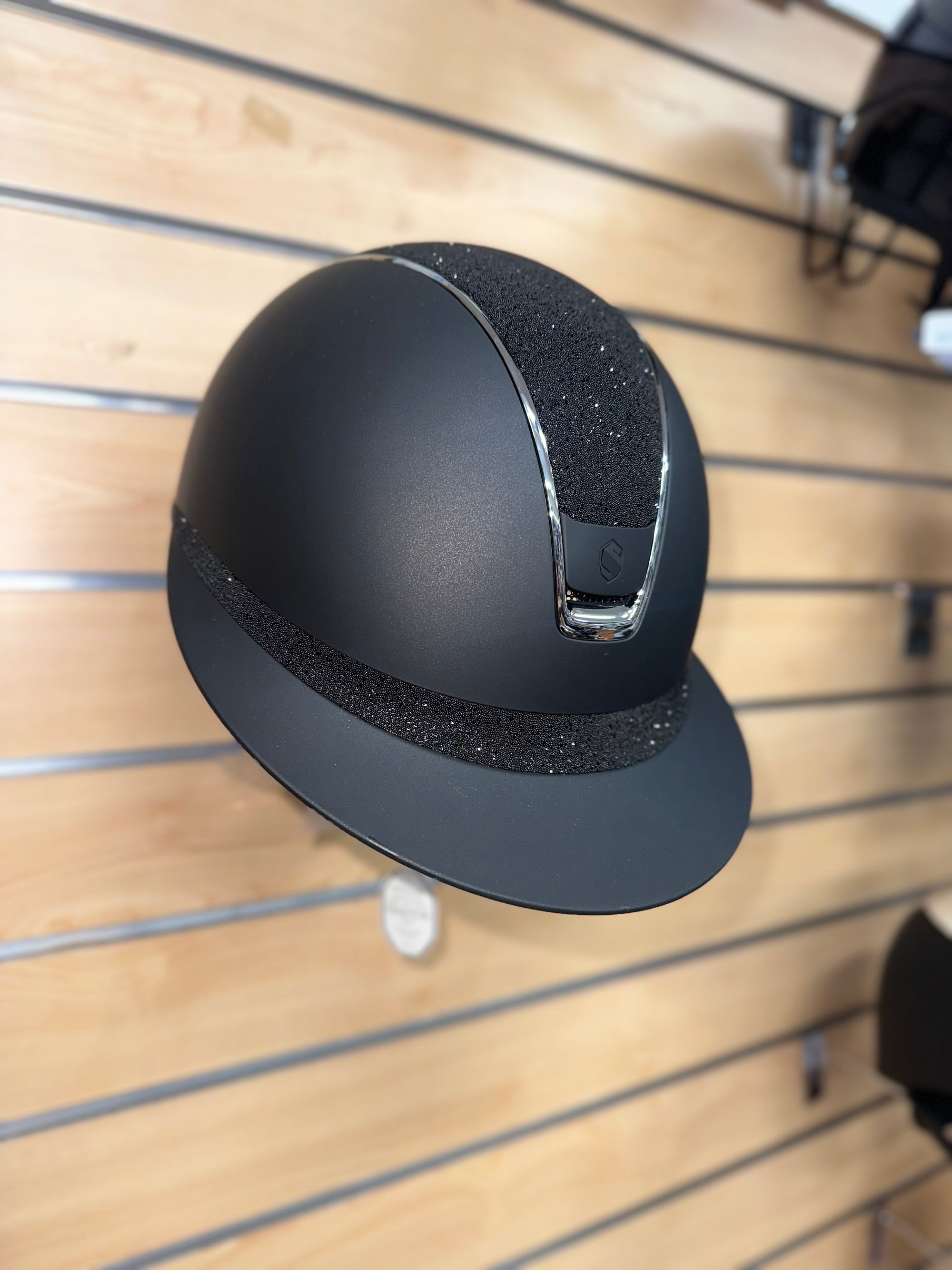 Samshield Miss Shield Matt Black with Matt Black Blazon, Chrome Black Trim and Crystal Fabric Swarovski Top/ Frontal Band
