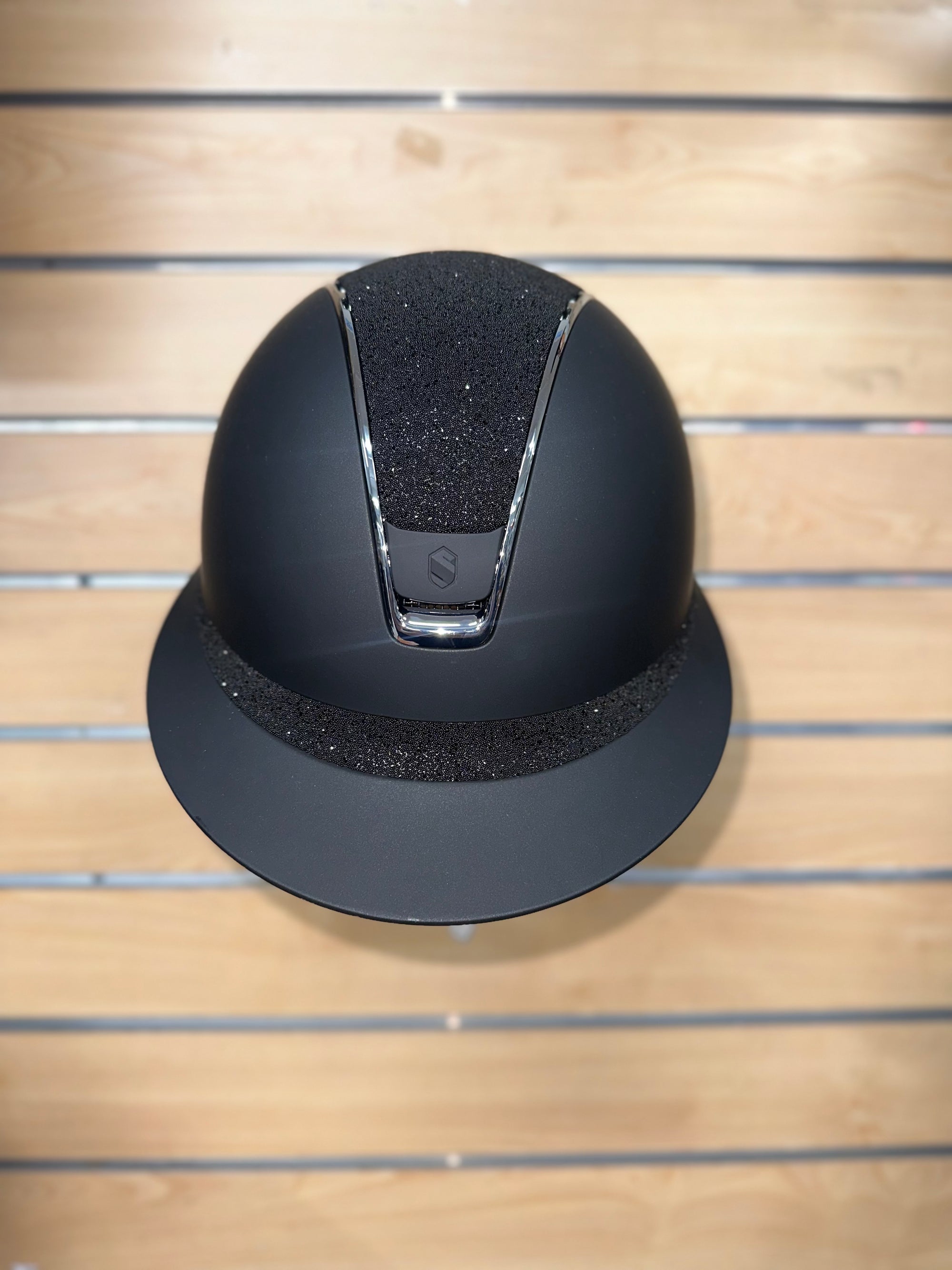 Samshield Miss Shield Matt Black with Matt Black Blazon, Chrome Black Trim and Crystal Fabric Swarovski Top/ Frontal Band