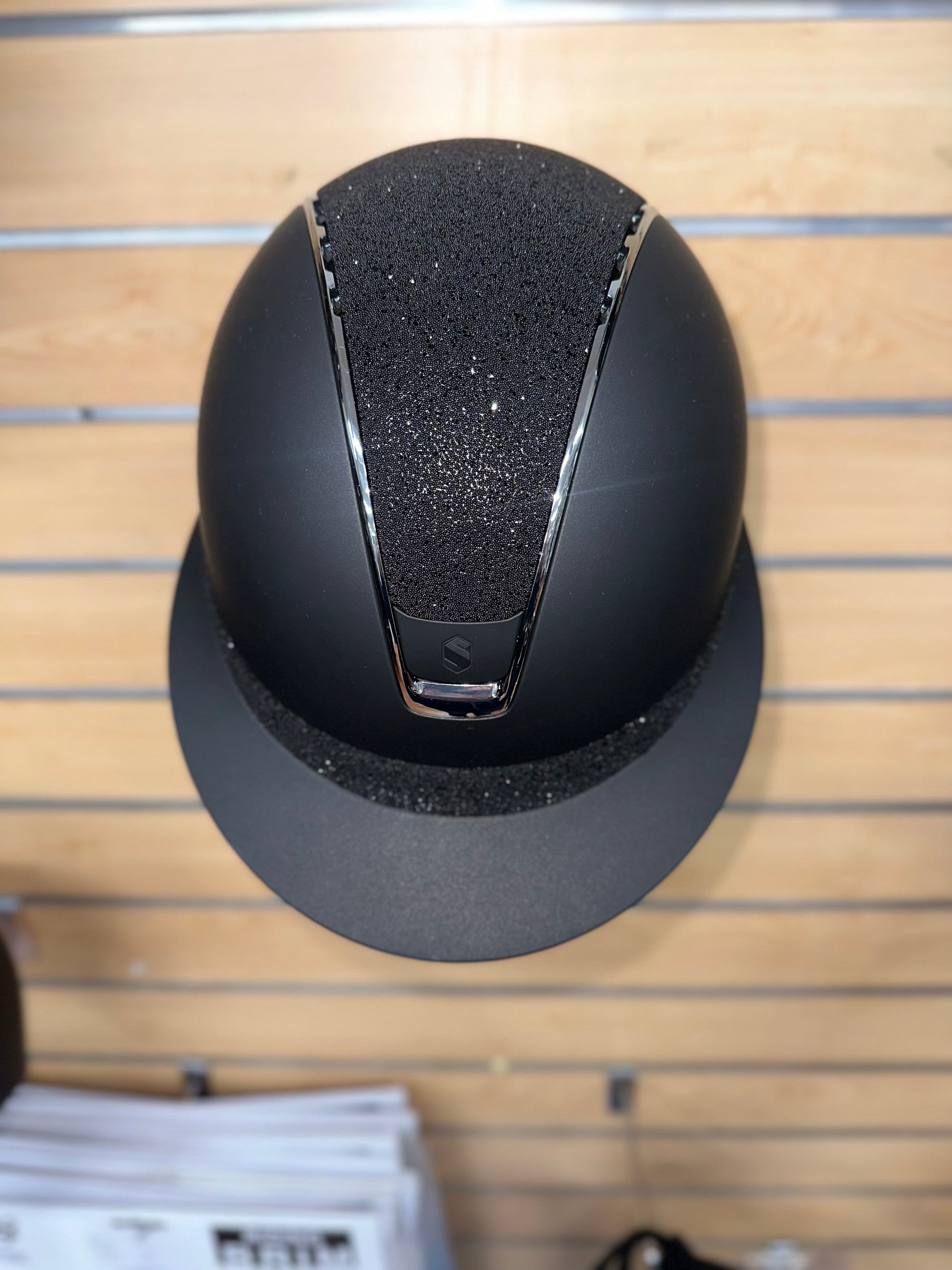 Samshield Miss Shield Matt Black with Matt Black Blazon, Chrome Black Trim and Crystal Fabric Swarovski Top/ Frontal Band