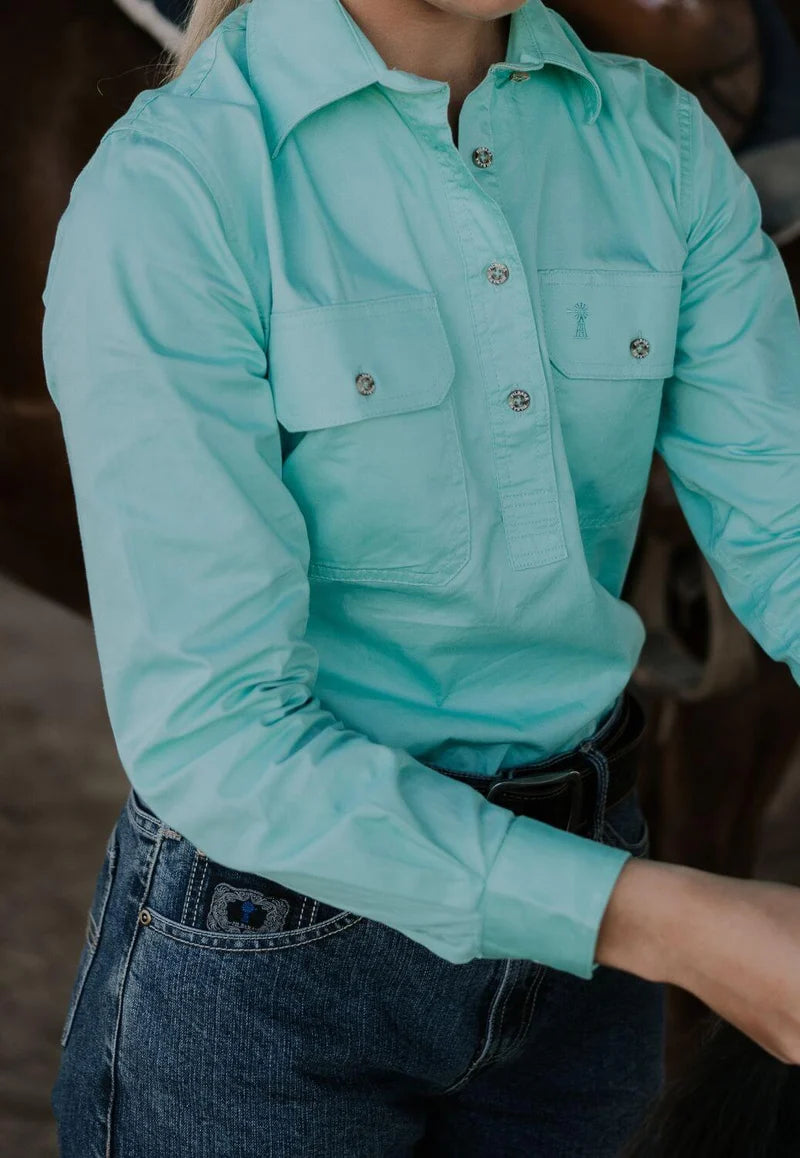 Pilbara Ladies Closed Front Long Sleeve Workshirt - Mint