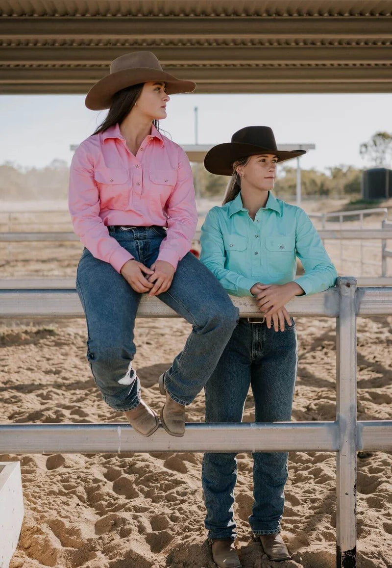Pilbara Ladies Closed Front Long Sleeve Workshirt - Blush