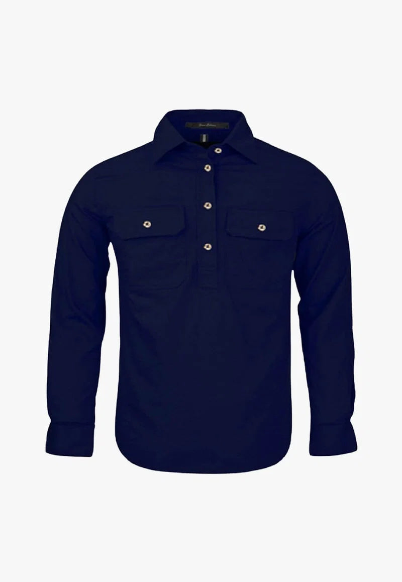 Pilbara Kids Closed Front L/S Shirt - French Navy
