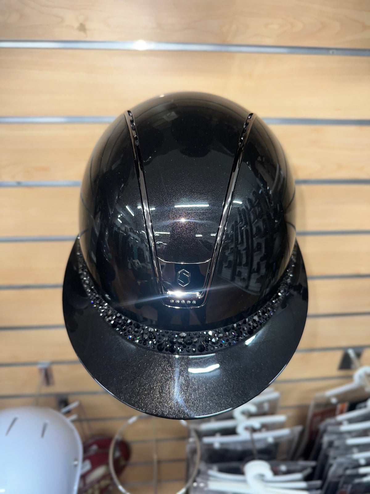 Samshield Miss Shield 2.0 Glossy Black w Blk Chrome Trim 5 Crys Blk Swarovski and Blk Glacier Blazon