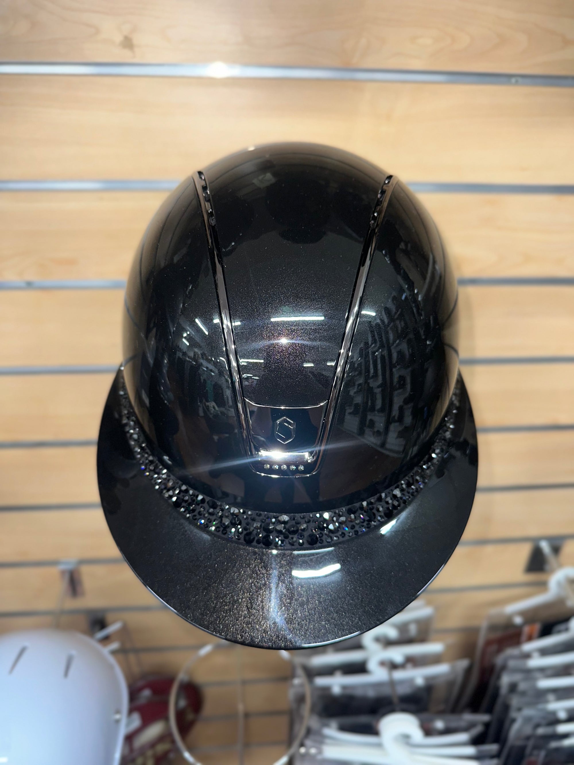 Samshield Miss Shield 2.0 Glossy Black w Blk Chrome Trim 5 Crys Blk Swarovski and Blk Glacier Blazon