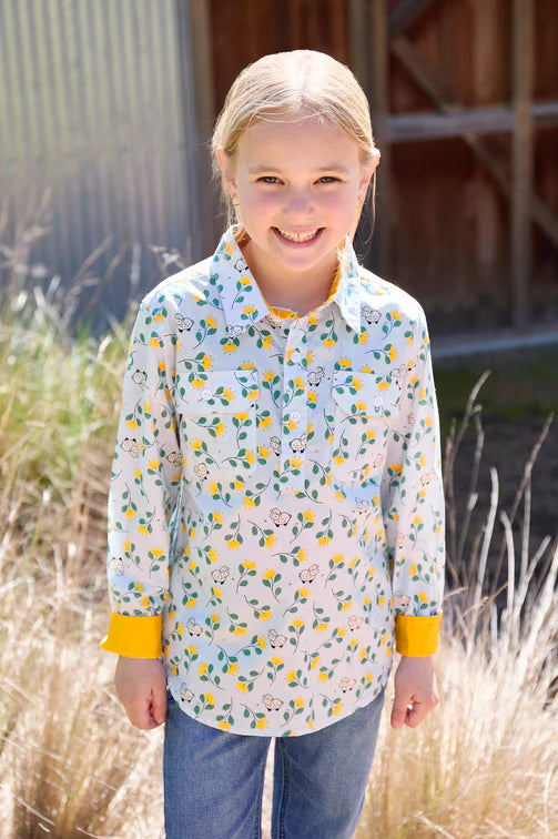 KIDS SUZIE SHIRT 1/2 PLKT LS SHIRT