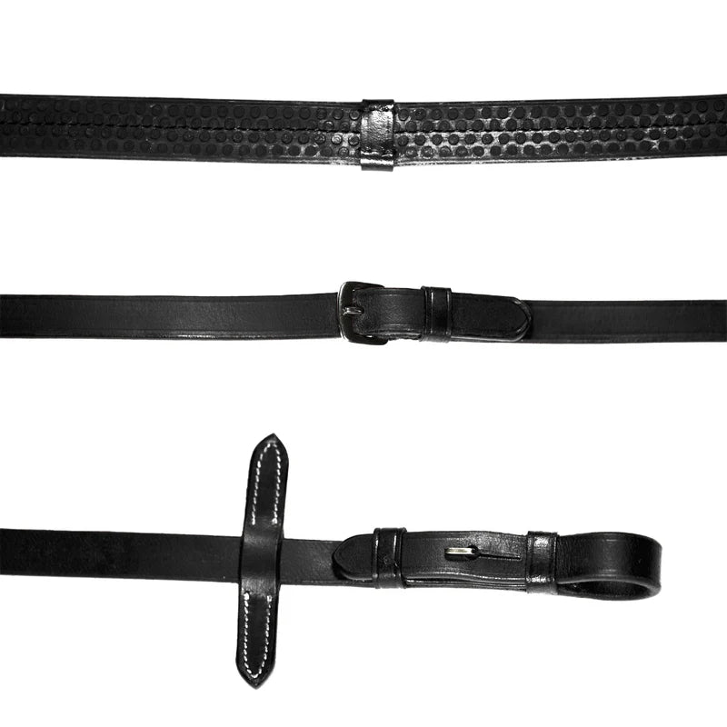 Leather and Rubber Grip Rein w/ White Stitching.
