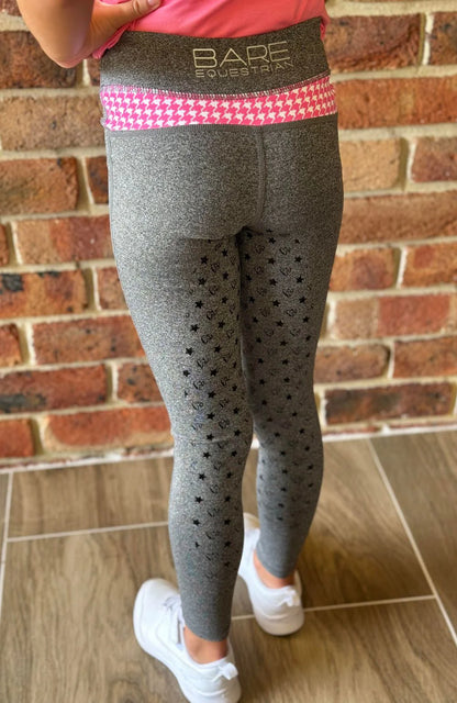 BARE Babes Performance Riding Tights - Grey with Pink Houndstooth