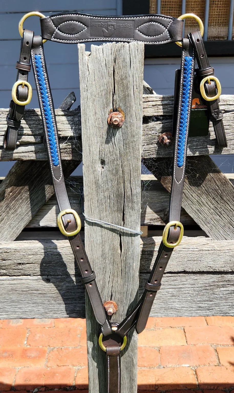 Toprail Equine - Leather Breastplate with Royal Blue Plait