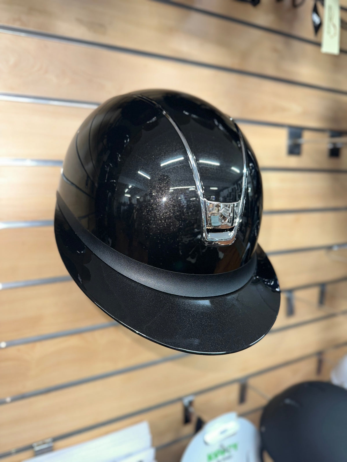 Samshield Miss Shield 2.0 Glossy Blk Shell &amp; Top w Leather Band &amp; Chrome Trim &amp; Blazon