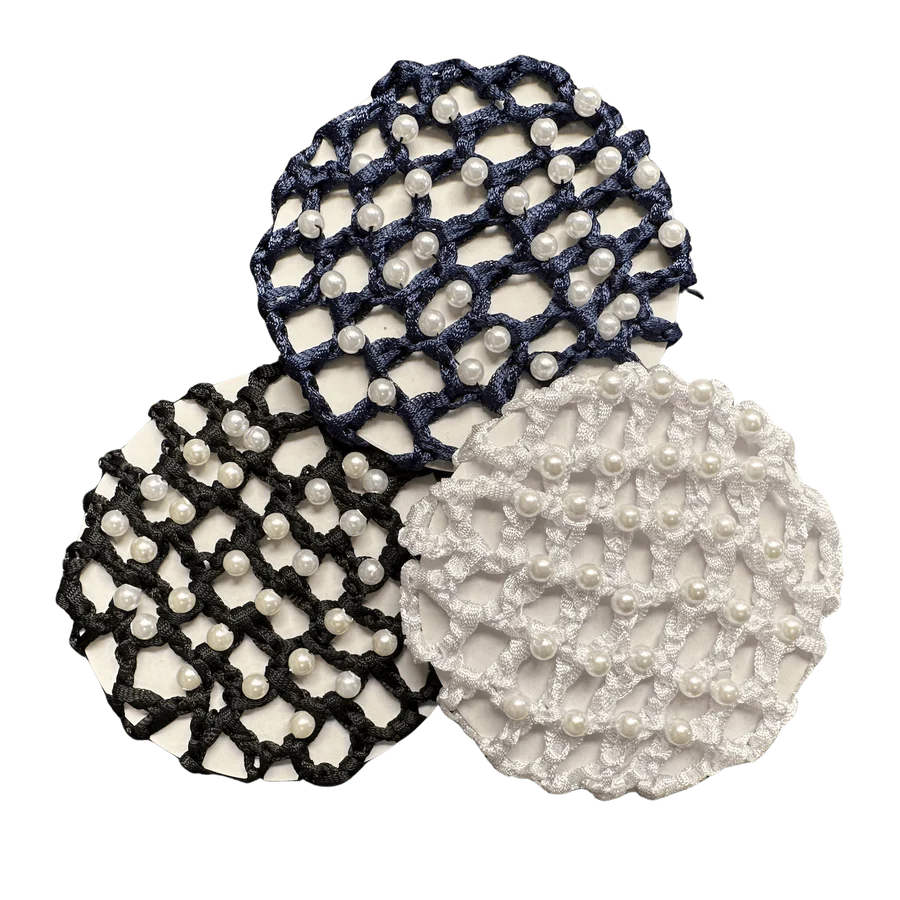 Pearl Encrusted Crocheted Ribbon Hair Bun Net.
