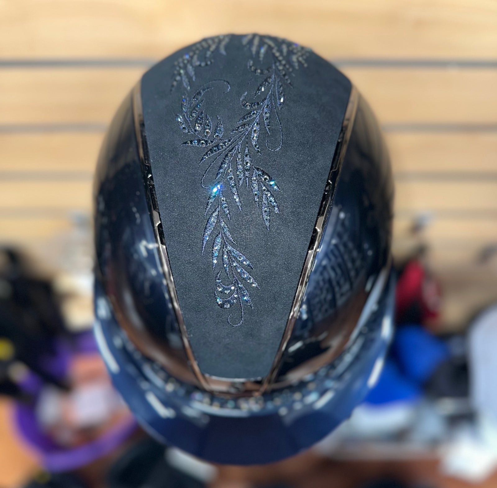 Samshield 2.0 Miss Shield Glossy Blue w Blue Flower Swarovski Top Blk Chrome Trim and Blazon and Blue Flower Swarovski Jewellery Frontal Band