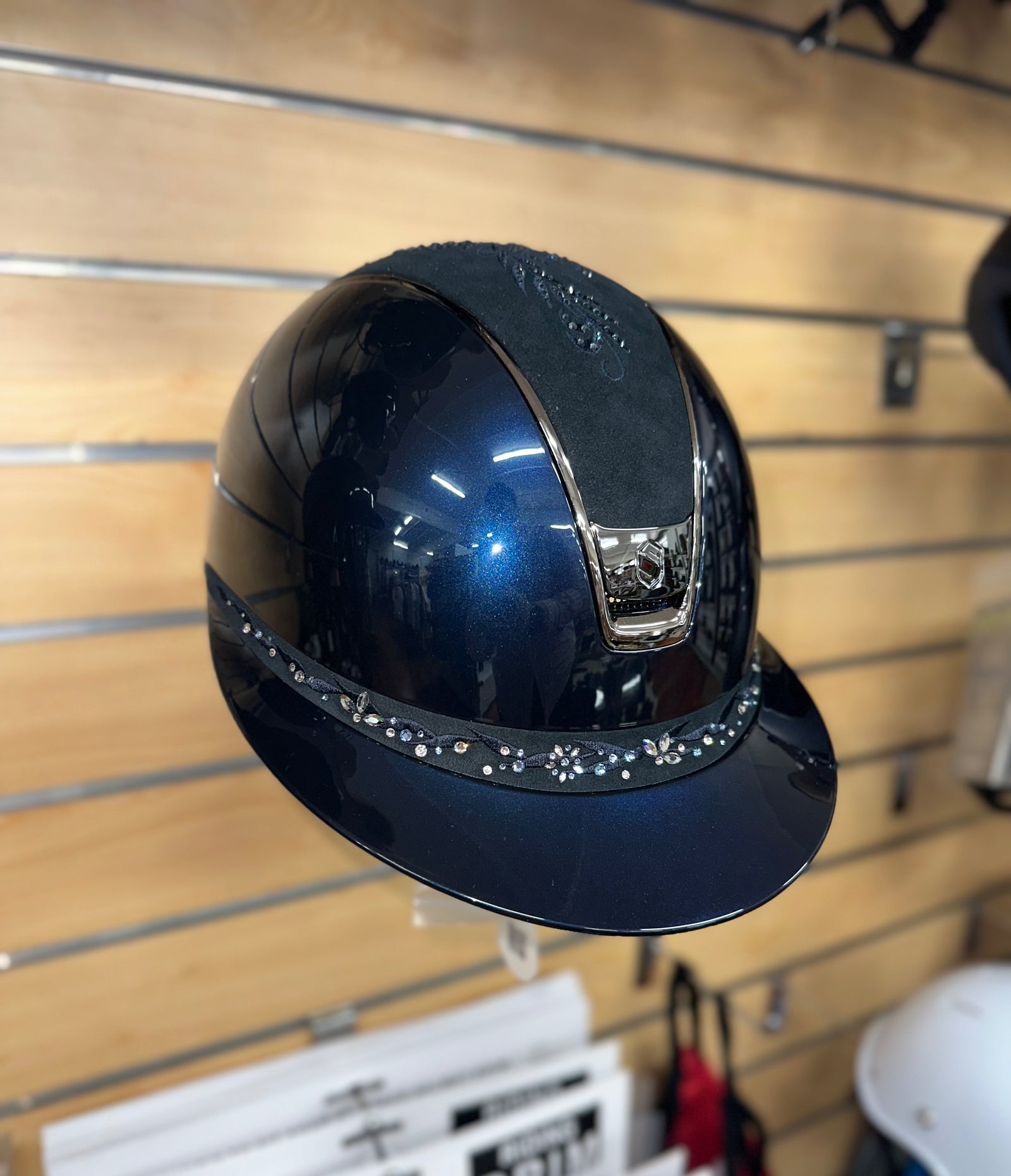 Samshield 2.0 Miss Shield Glossy Blue w Blue Flower Swarovski Top Blk Chrome Trim and Blazon and Blue Flower Swarovski Jewellery Frontal Band