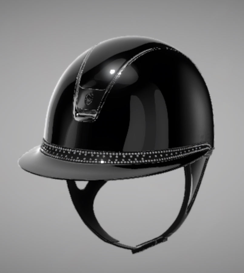 Samshield Miss Shield 2.0 Glossy Black Shell and Top with Blk Tiara Frontal Band and Chrome Black Trim and Blazon