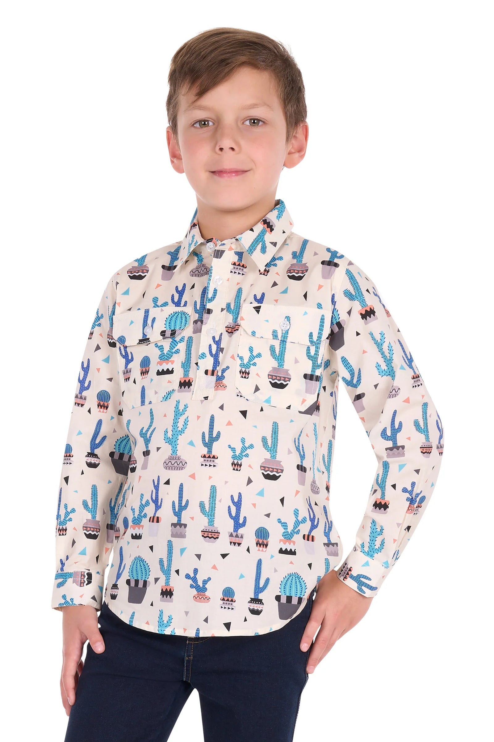 KIDS ROCKY 1/2 PLKT LS SHIRT