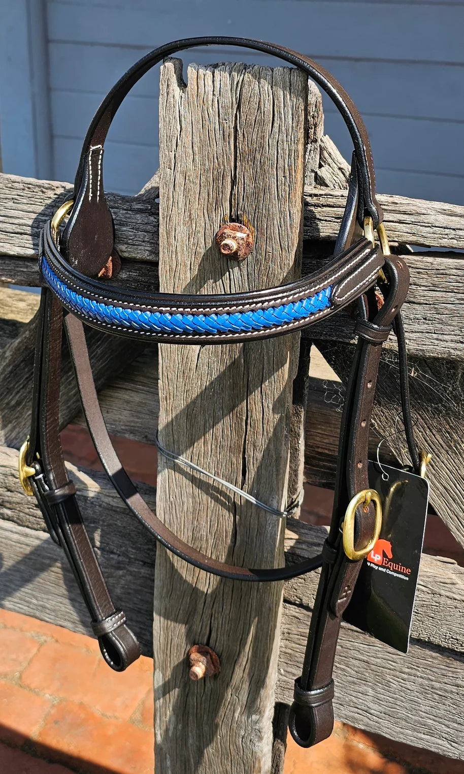 Toprail Equine - Leather Bridle with Royal Blue Thin Plait Browband