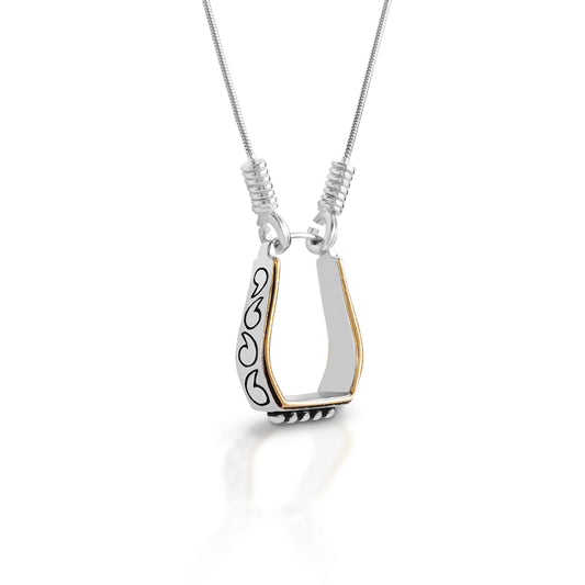Kelly Herd Necklace Two Tone Engraved Western Stirrup Sterling Silve