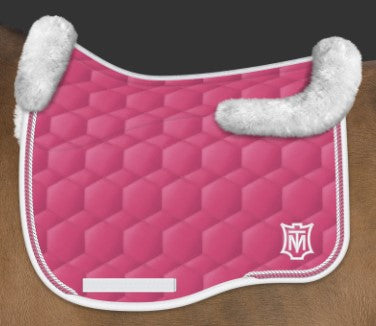 Mattes Euro Fit Dressage Pad with White Sheepskin and White/ Azalea Pipping