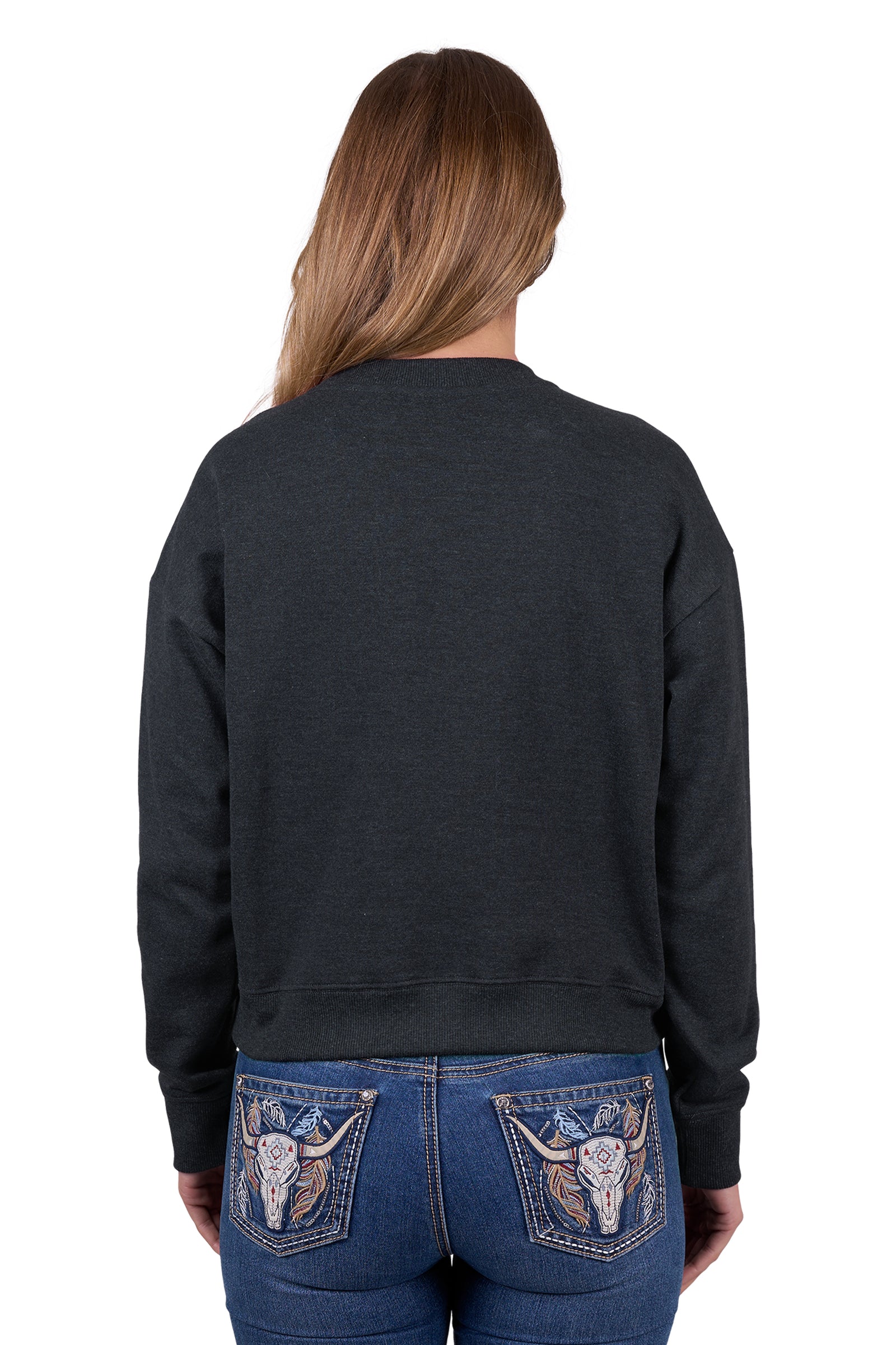 Pure Western Womens Clara Crew Charcoal Marle