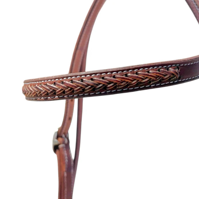 The "ASHLEIGH" USA Harness Leather - 2 Tone Herringbone plaited bridle with quick change ends