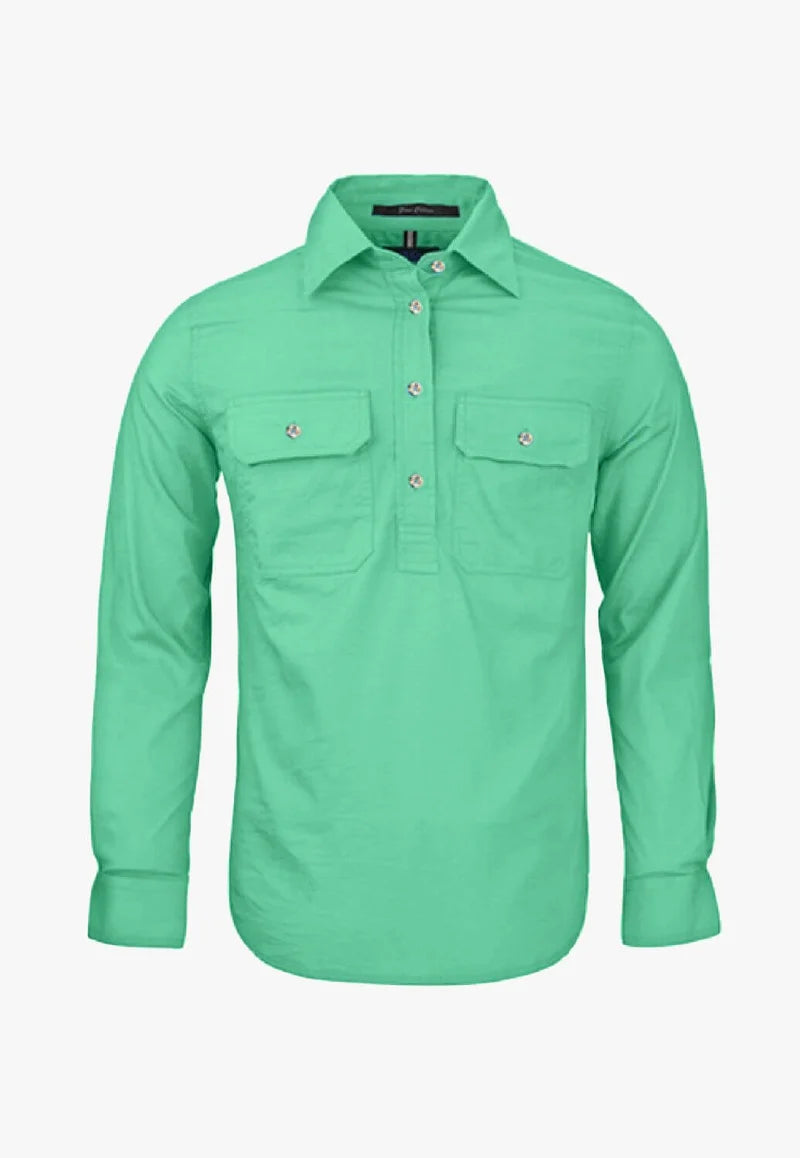 Pilbara Ladies Closed Front Long Sleeve Workshirt - Mint