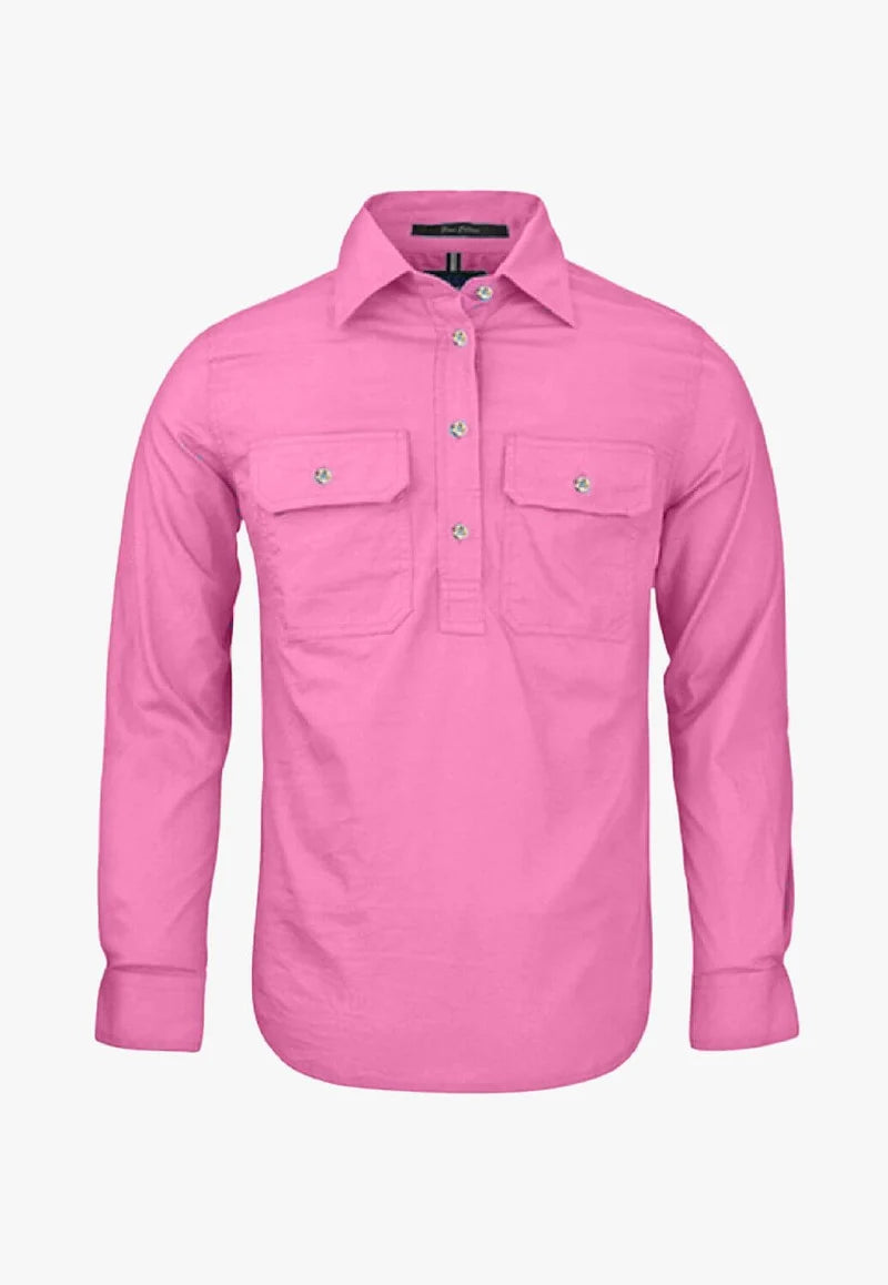 Pilbara Ladies Closed Front Long Sleeve Workshirt - Blush