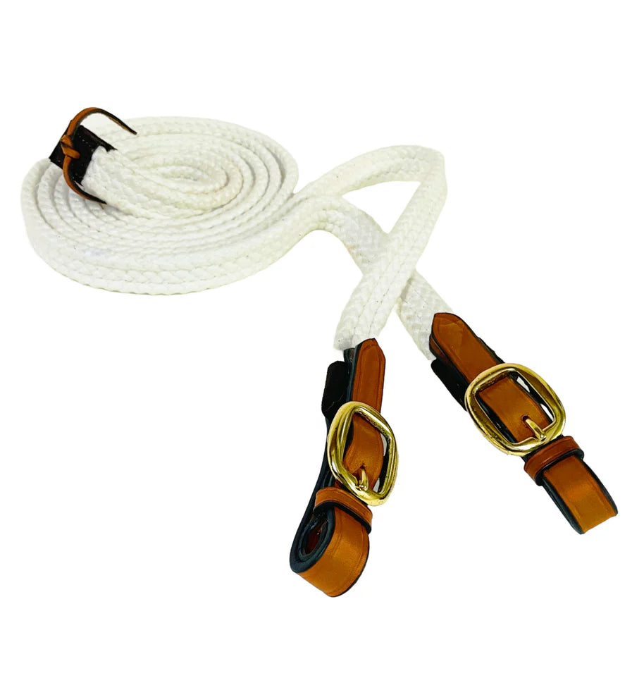 Stockman's WHITE Cubbaroo Cotton reins w buckle ends