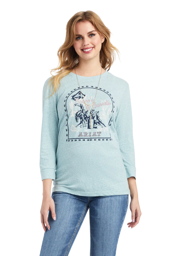ARIAT BRONCS AND BARRELS 3/4 SLEEVE TEE ARTIC