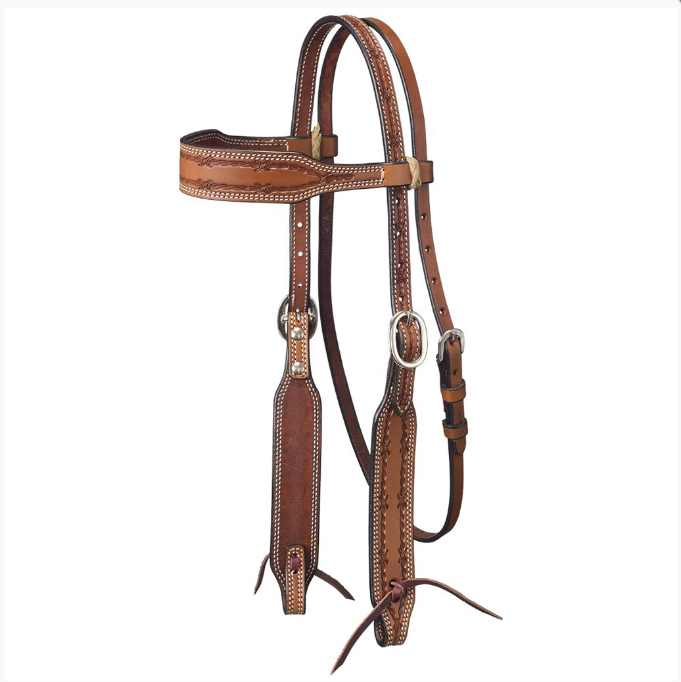 Royal King Barbed Wire Tooled Wide Browband Headstall