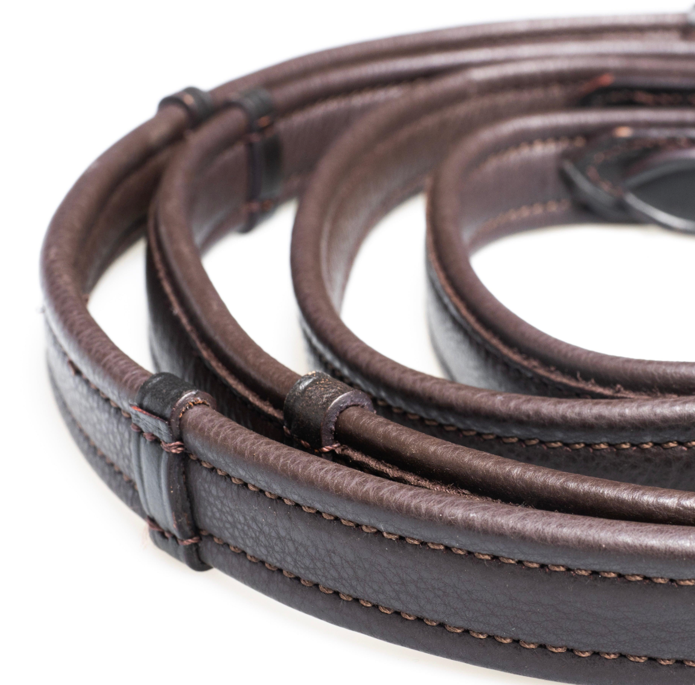 Flexible Fit  Show Padded Leather Reins With Continental Stoppers Black Pony