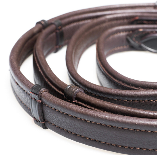 Flexible Fit  Show Padded Leather Reins With Continental Stoppers Black Pony