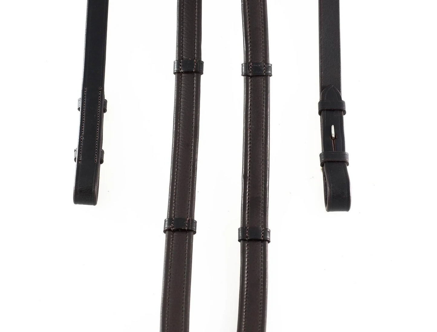 Flexible Fit  Show Padded Leather Reins With Continental Stoppers Black Pony