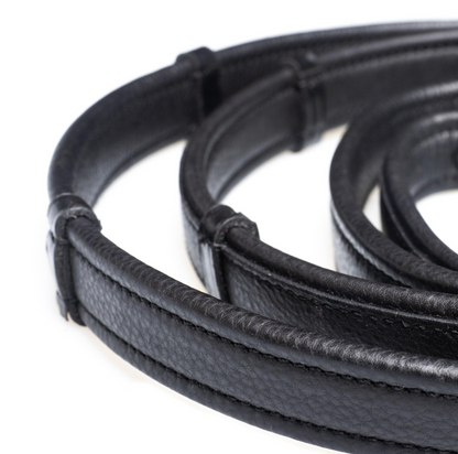 Flexible Fit  Show Padded Leather Reins With Continental Stoppers Black Pony